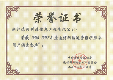 2016-2017年度通信网络运营维护服务用户满意企业